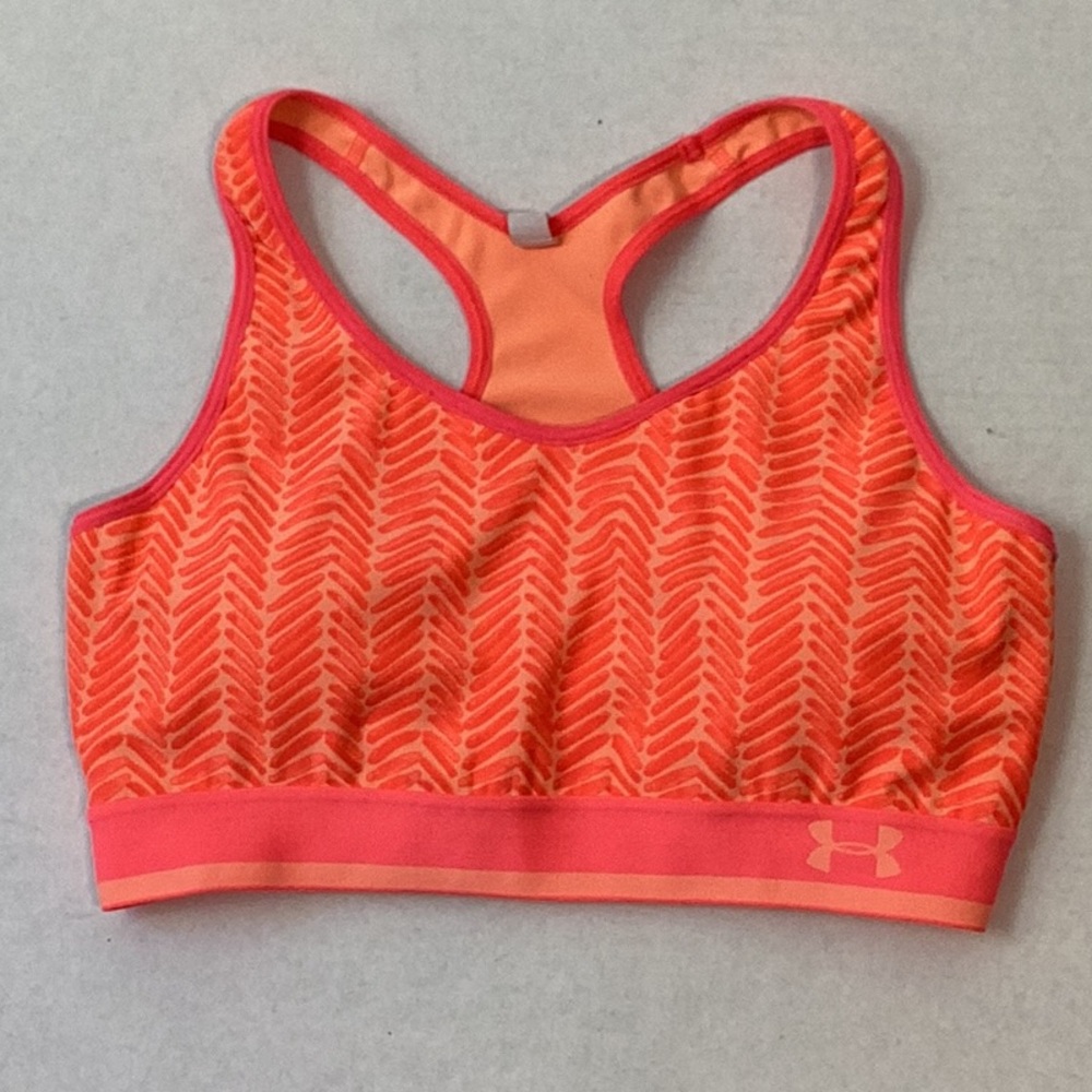 Under Armor Racerback Neon Orange & Pink Bra Size L